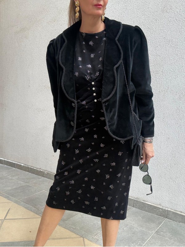 Vintage  Siyah Kadife  Oversize Ceket 