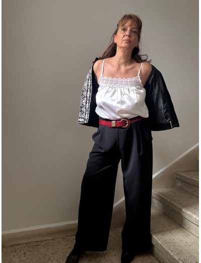 Vintage Saten Dantelli Askılı Bluz