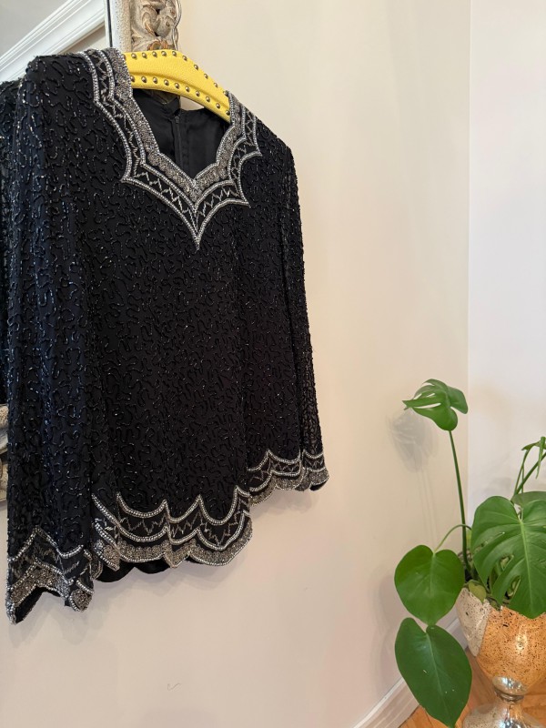 Vintage Full Boncuk İşlemeli Abiye Bluz 