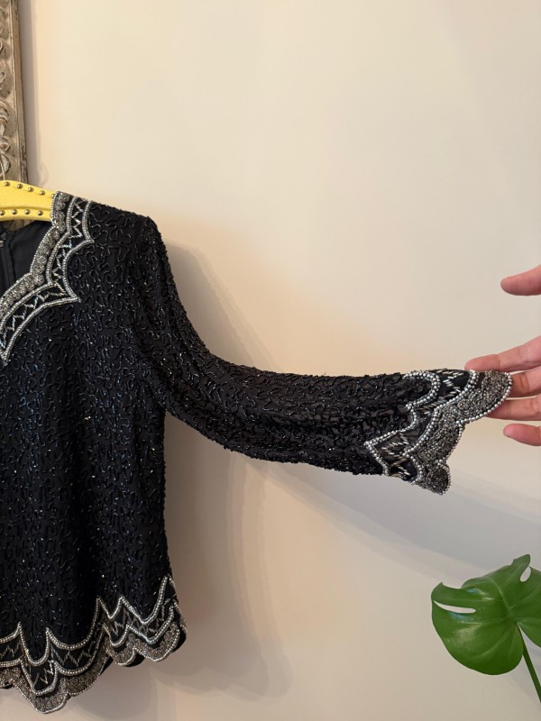 Vintage Full Boncuk İşlemeli Abiye Bluz 