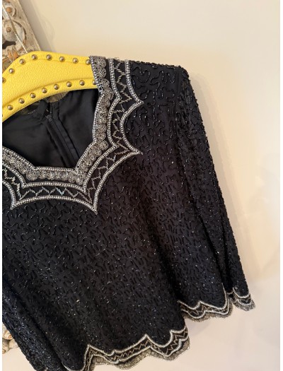 Vintage Full Boncuk İşlemeli Abiye Bluz 