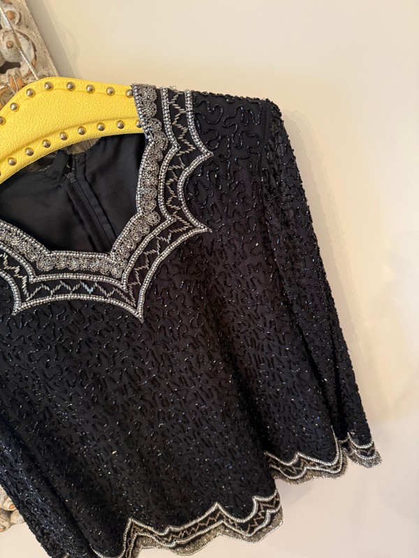 Vintage Full Boncuk İşlemeli Abiye Bluz 