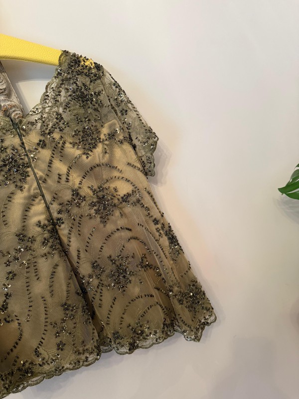 Vintage Yeşil Dantel Asimetrik Bluz