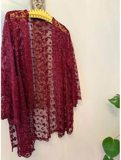 Vintage Bordo Dantel Bluz/ Ceket /Kimono