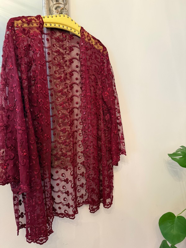 Vintage Bordo Dantel Bluz/ Ceket /Kimono