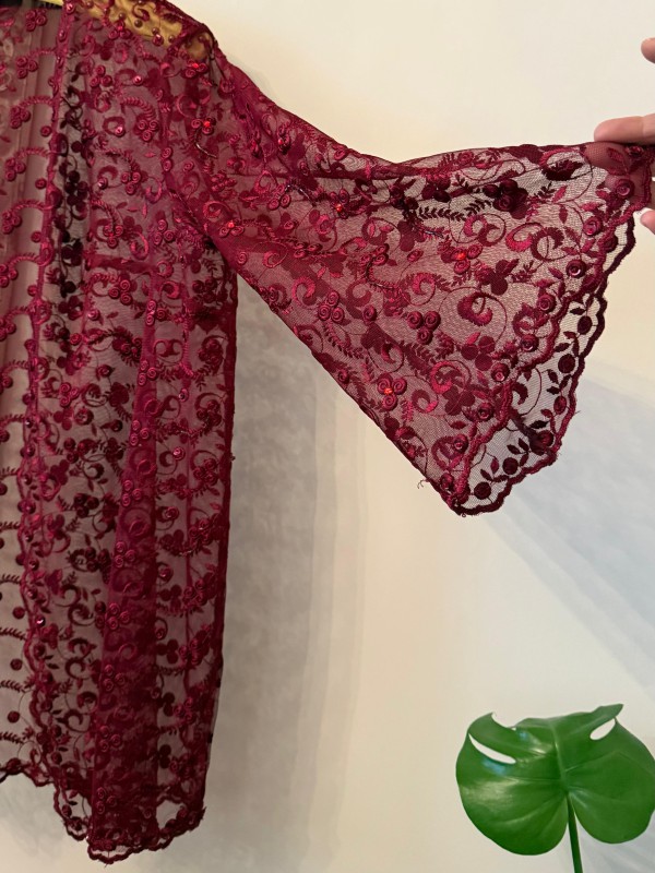 Vintage Bordo Dantel Bluz/ Ceket /Kimono