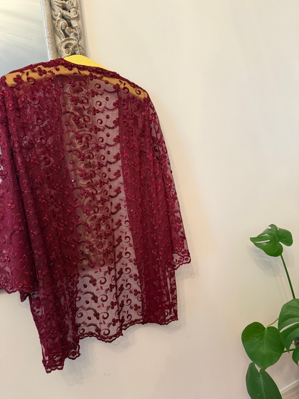 Vintage Bordo Dantel Bluz/ Ceket /Kimono