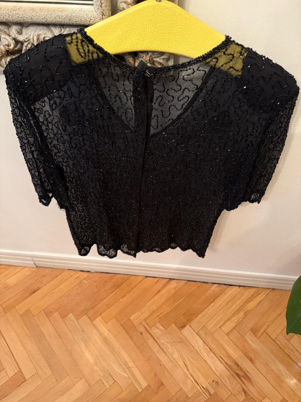 Vintage Tül Full Boncuk İşleme Bluz 