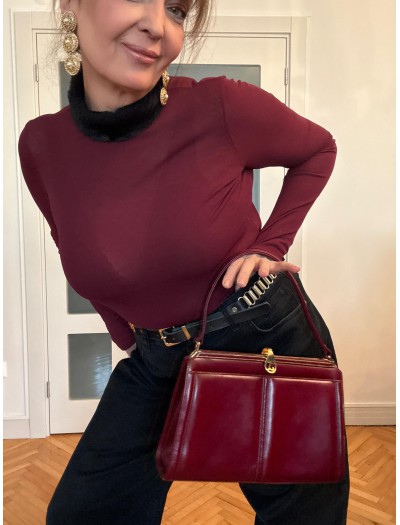 Vintage Bordo Peluş Yakalı Bluz