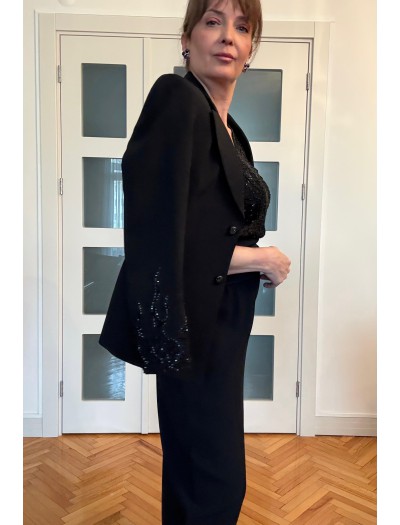 Vintage Siyah Boncuk İşlemeli Blazer