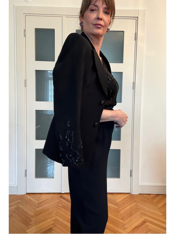 Vintage Siyah Boncuk İşlemeli Blazer
