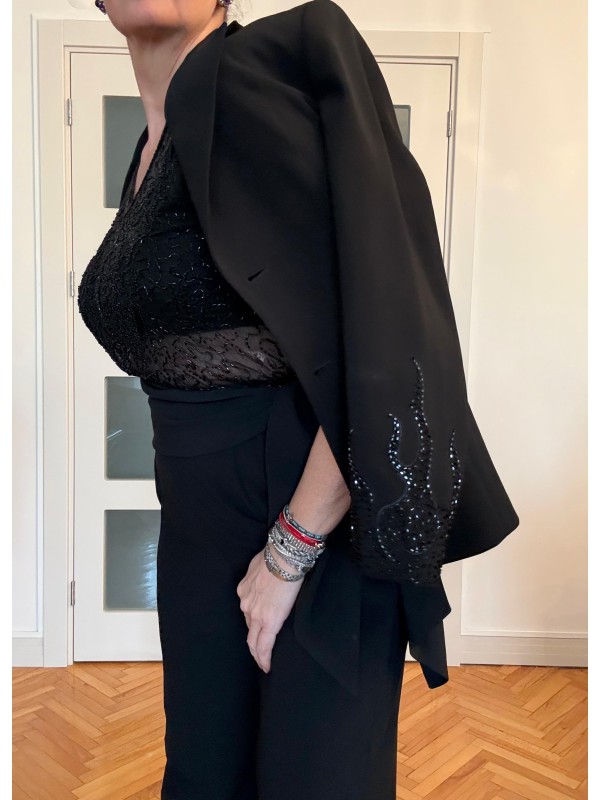 Vintage Siyah Boncuk İşlemeli Blazer