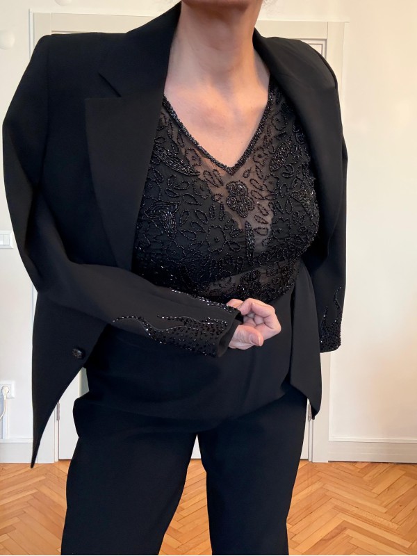 Vintage Siyah Boncuk İşlemeli Blazer