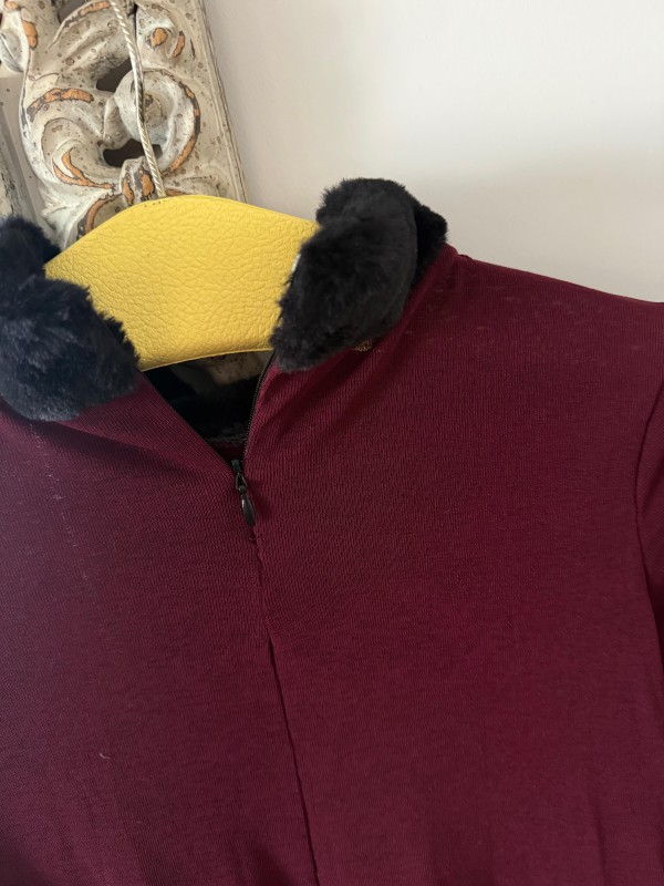 Vintage Bordo Peluş Yakalı Bluz