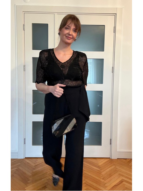 Vintage Tül Full Boncuk İşleme Bluz 