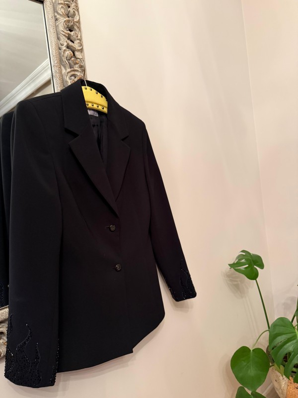 Vintage Siyah Boncuk İşlemeli Blazer