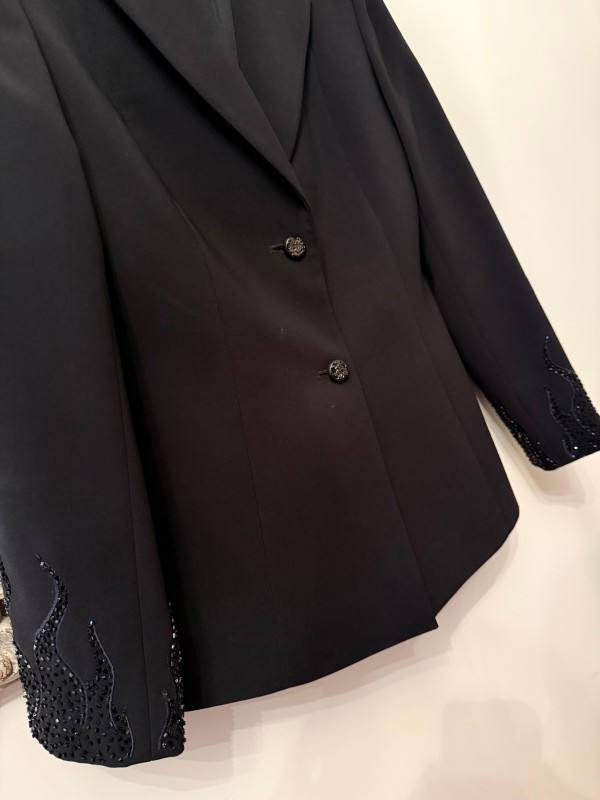 Vintage Siyah Boncuk İşlemeli Blazer