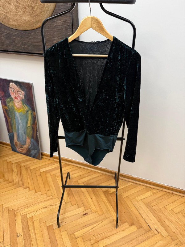 Vintage Yeşil Kadife Bodysuit