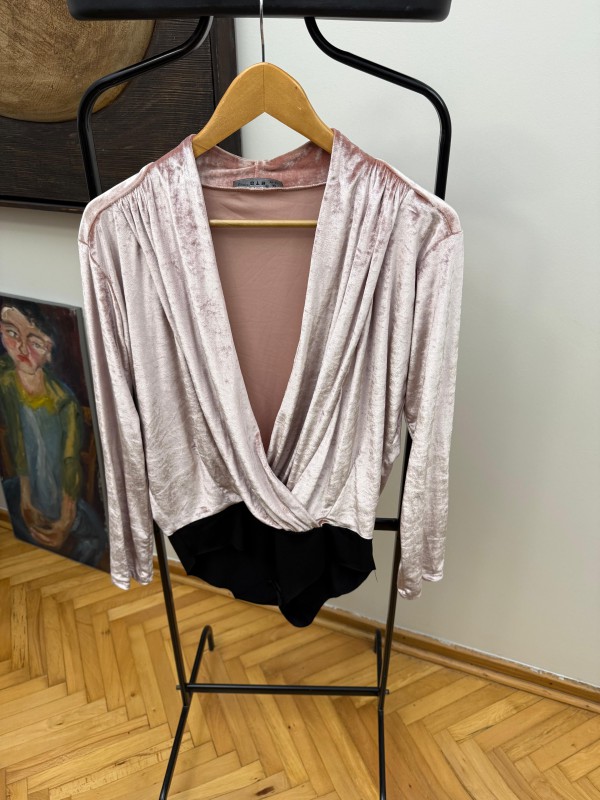 Vintage Pembe Kadife Bodysuit 