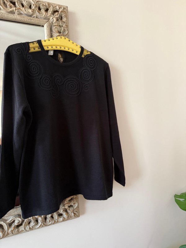 Vintage Siyah Tül Detaylı Kazak 