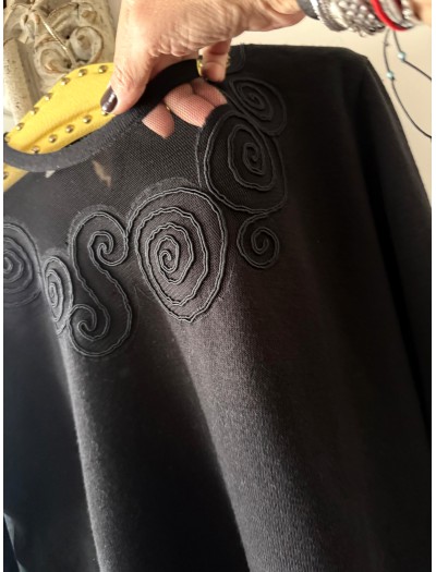 Vintage Siyah Tül Detaylı Kazak 