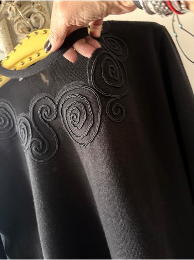 Vintage Siyah Tül Detaylı Kazak 