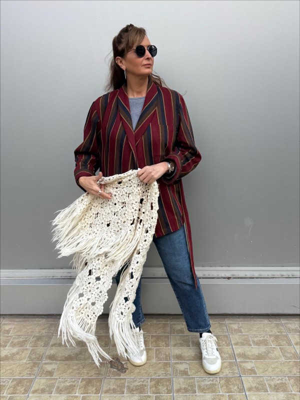 Vintage Made in Italy   Yün Bordo Çizgili Ceket/Kimono 