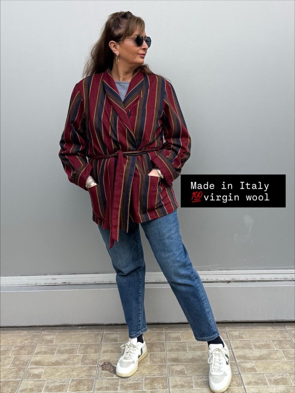 Vintage Made in Italy   Yün Bordo Çizgili Ceket/Kimono 