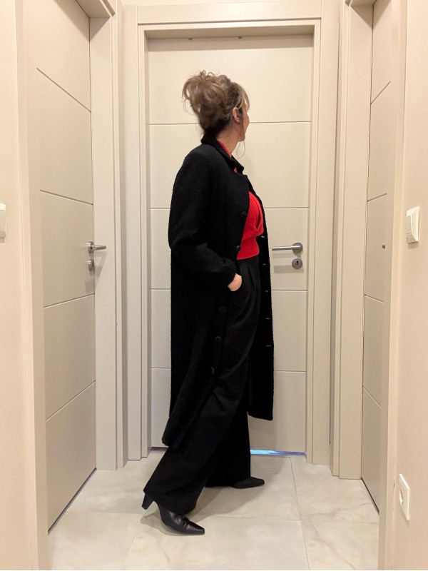 Vintage Siyah Mor Astarlı  Manto