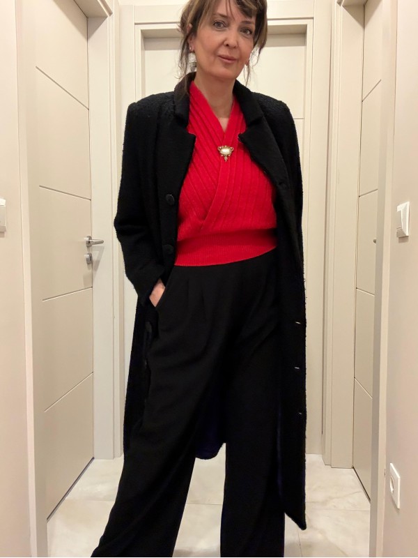 Vintage Siyah Mor Astarlı  Manto