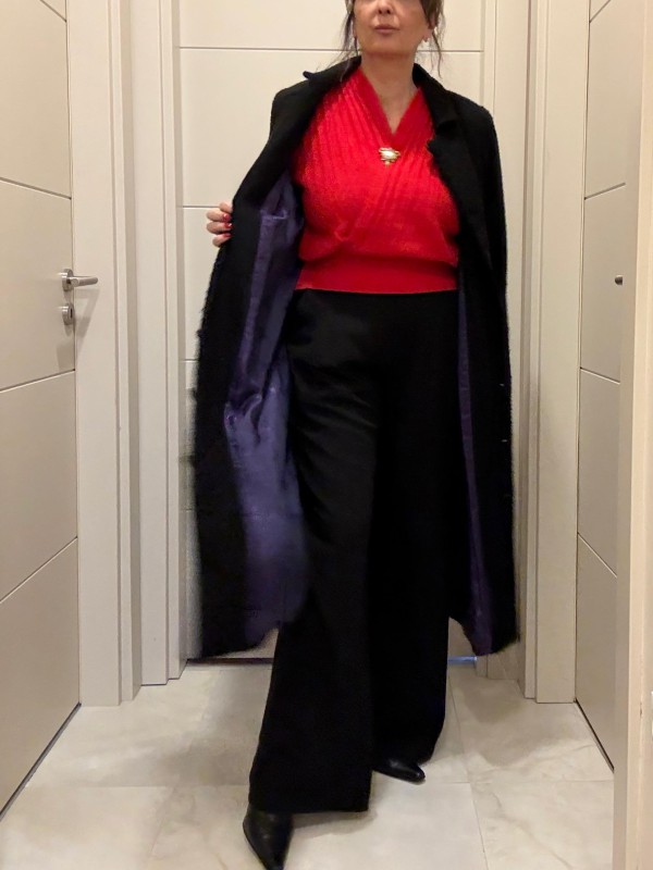 Vintage Siyah Mor Astarlı  Manto