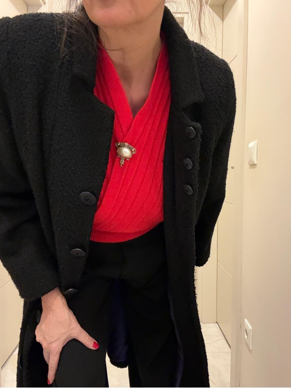 Vintage Siyah Mor Astarlı  Manto