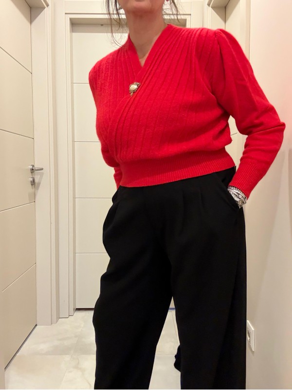 Vintage 80s Kırmızı Angora Kazak 