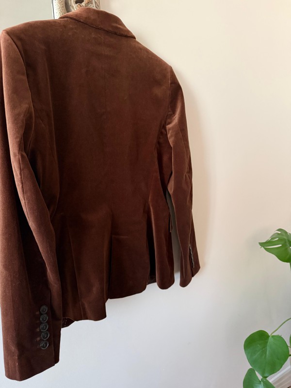 Vintage Kahverengi Kadife Tek Düğmeli Blazer