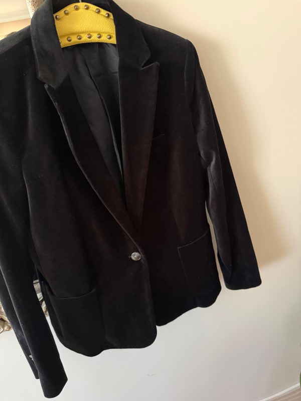 Vintage Siyah Kadife Tek Düğmeli  Blazer 