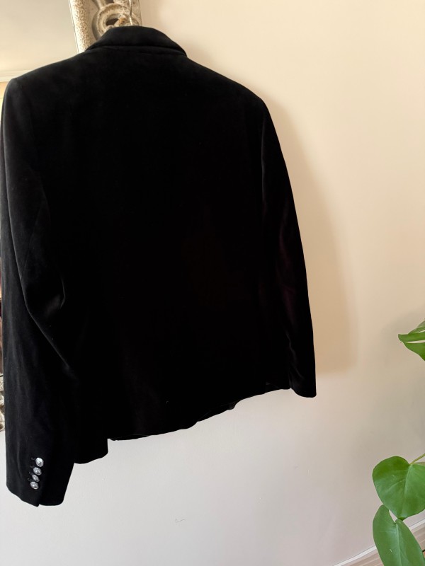 Vintage Siyah Kadife Tek Düğmeli  Blazer 