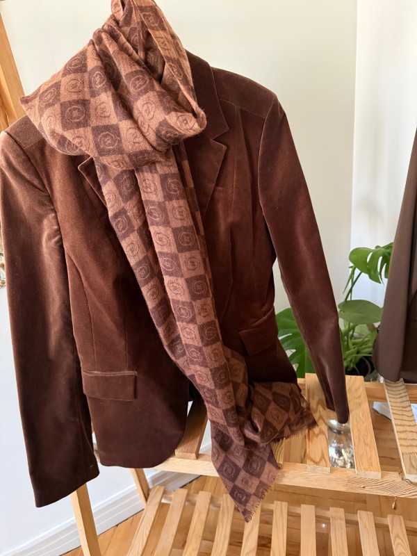 Vintage Kahverengi Kadife Tek Düğmeli Blazer