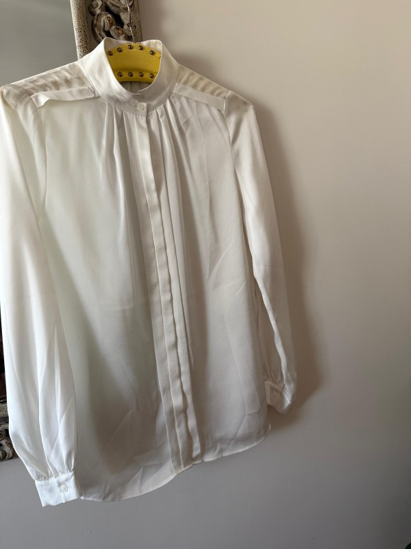 Vintage Tüzün Saten Beyaz Gömlek