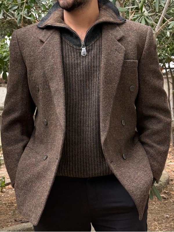 Vintage Balıksırtı Kruvaze Blazer