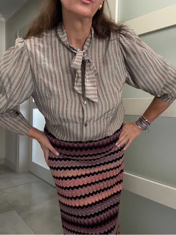 Vintage İpek Boyundan Bağlamalı Gömlek