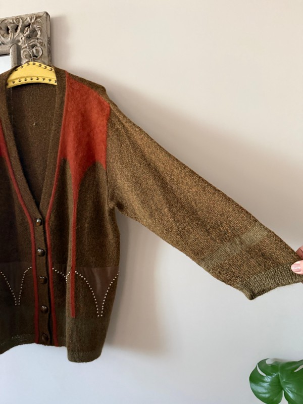 Vintage Made in Italy Süet Detaylı Angora Hırka