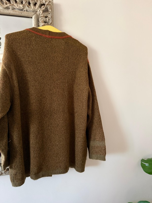 Vintage Made in Italy Süet Detaylı Angora Hırka