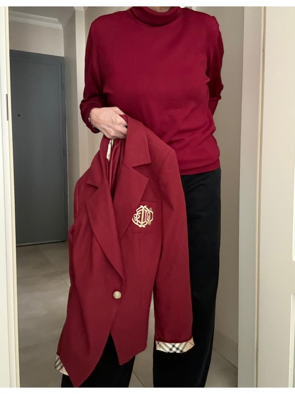 Vintage Bordo Ekose Detaylı Blazer 