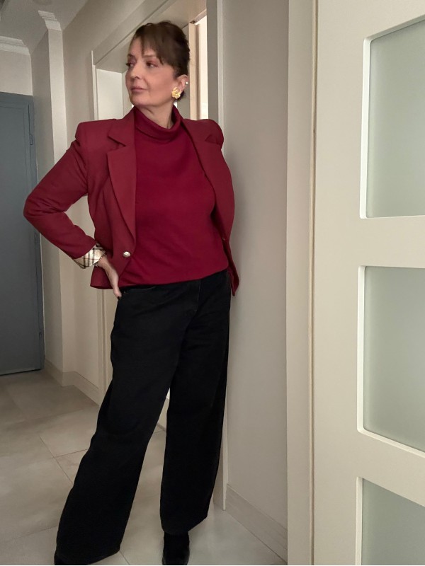 Vintage Bordo Boğazlı Kazak