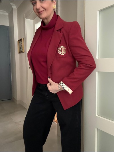 Vintage Bordo Ekose Detaylı Blazer 