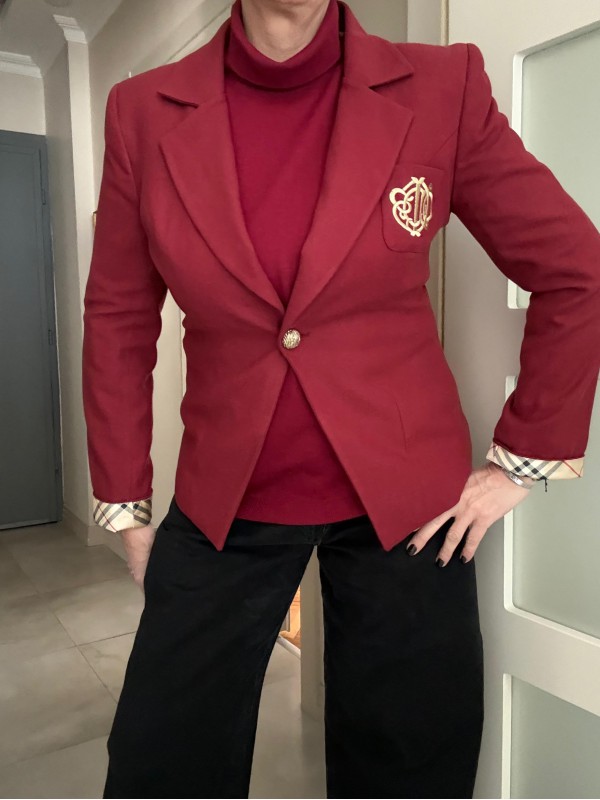Vintage Bordo Ekose Detaylı Blazer 