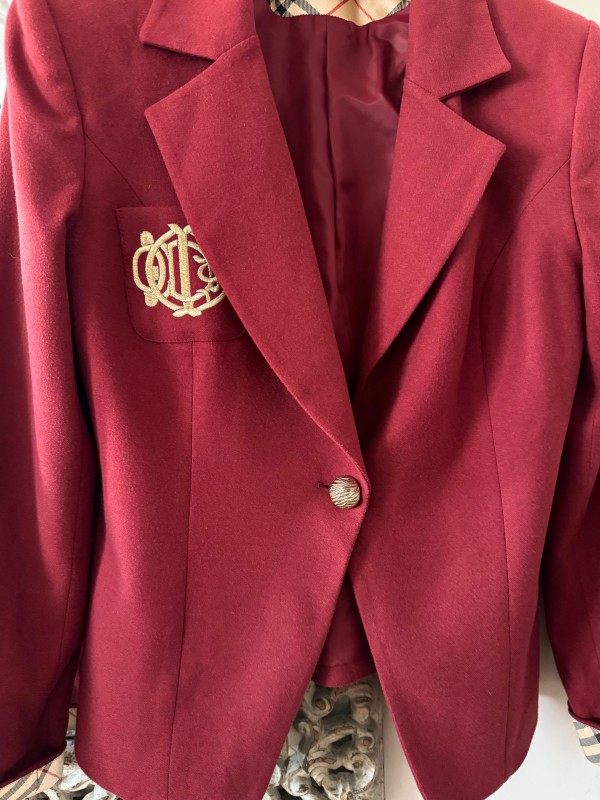 Vintage Bordo Ekose Detaylı Blazer 