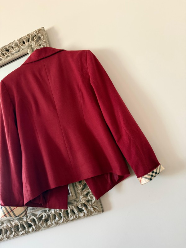 Vintage Bordo Ekose Detaylı Blazer 