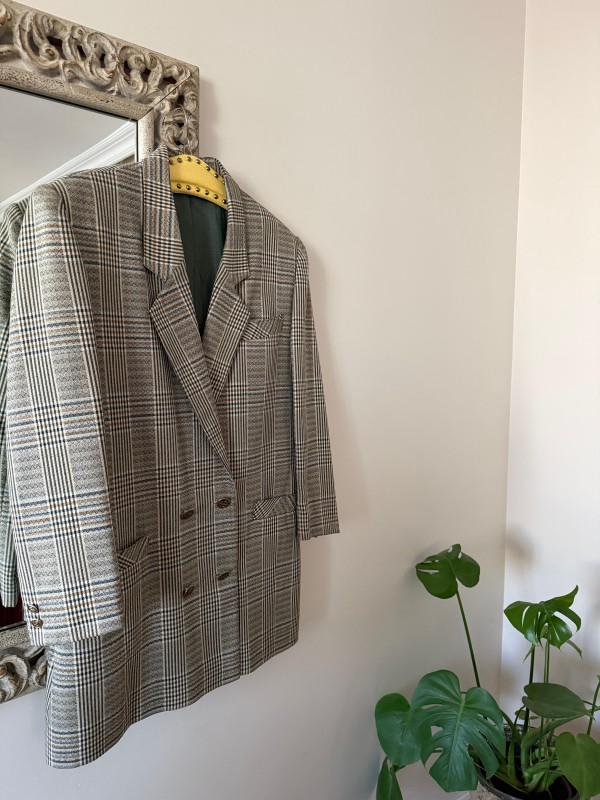 Vintage Kruvaze Gold Düğmeli Ekose Blazer
