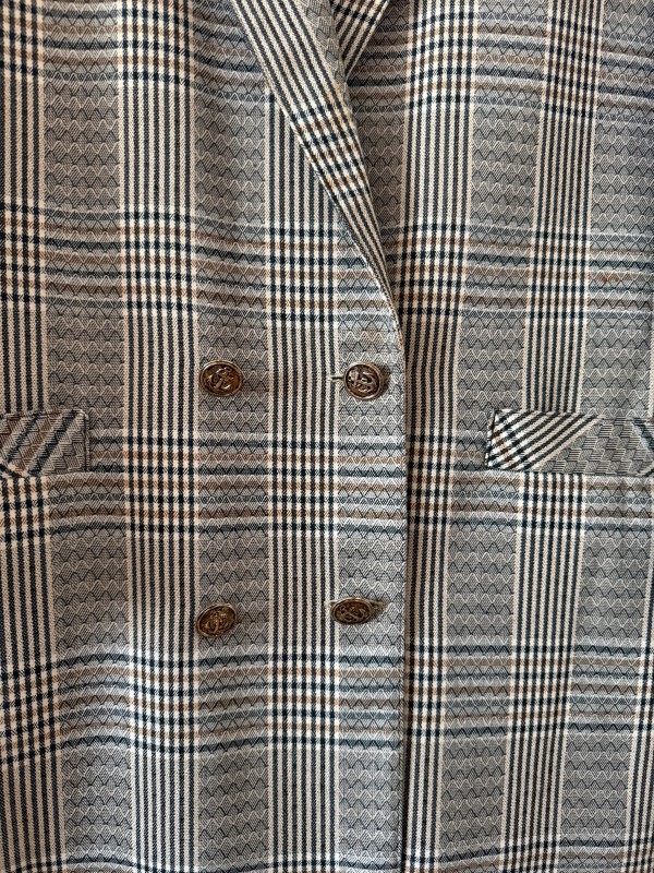 Vintage Kruvaze Gold Düğmeli Ekose Blazer